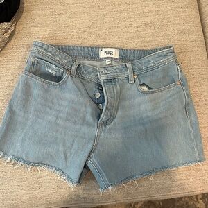PAIGE Light Blue Distressed Jean Shorts